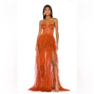 For Love And Lemons Burnt Orange Strapless Gown